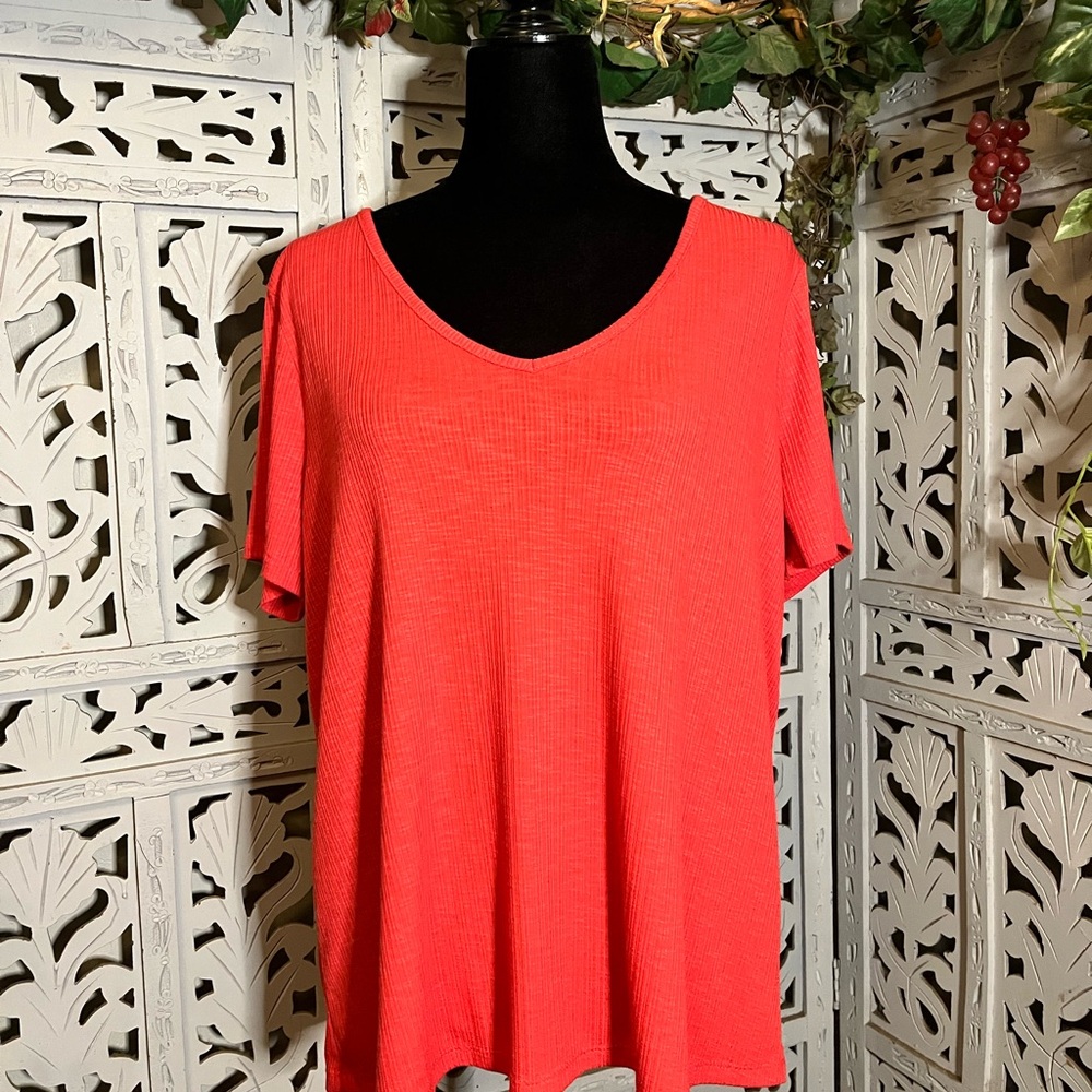 OLD NAVY RED’ISH ORANGE TEXTURED LIGHT KNIT SHORT SLEEVE T-SHIRT TOP